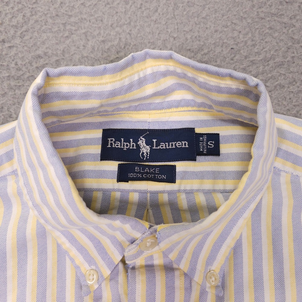VTG Ralph Lauren Blake Shirt Mens S Blue Yellow Striped Short Sleeve Button Down - Picture 4 of 11